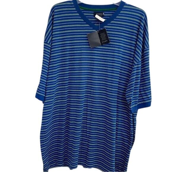 IZOD Men's XL Blue Striped V-Neck Cotton Sleep Shirt – Soft Knit Lounge Tee NWT - Picture 1 of 4